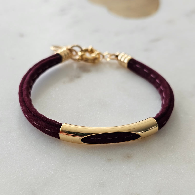 18K Gold Plated Red Suede Bracelet