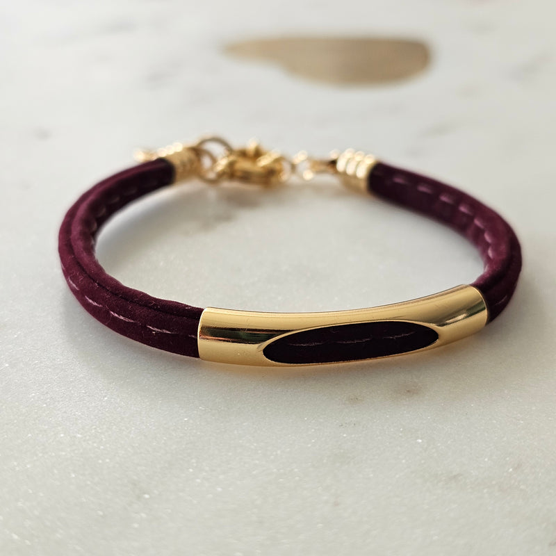 18K Gold Plated Red Suede Bracelet