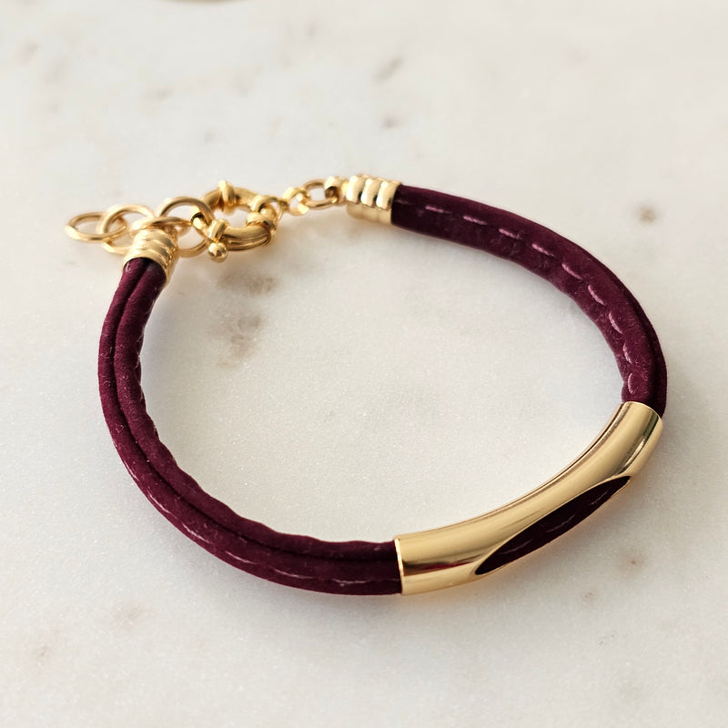 18K Gold Plated Red Suede Bracelet