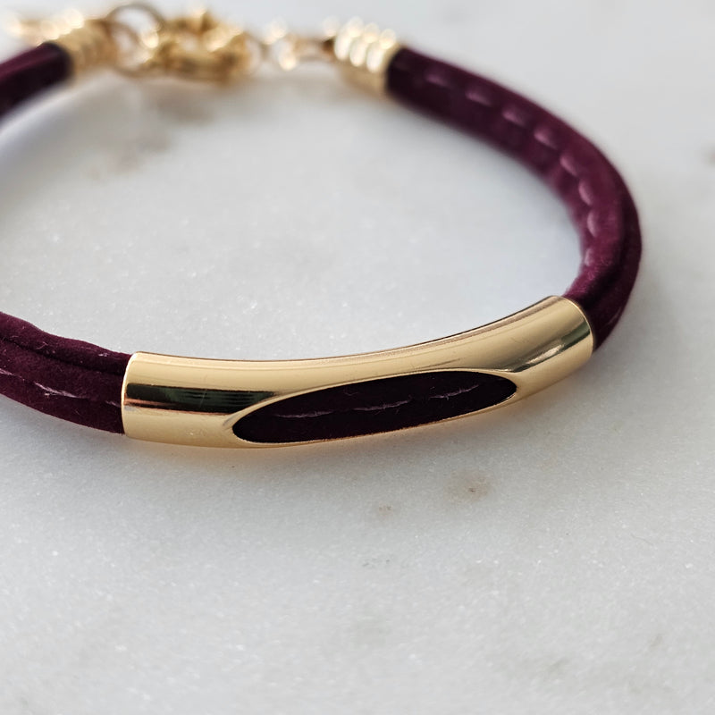 18K Gold Plated Red Suede Bracelet