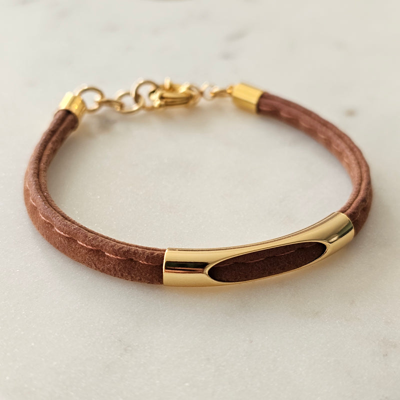 18K Gold Plated Brown Suede Bracelet