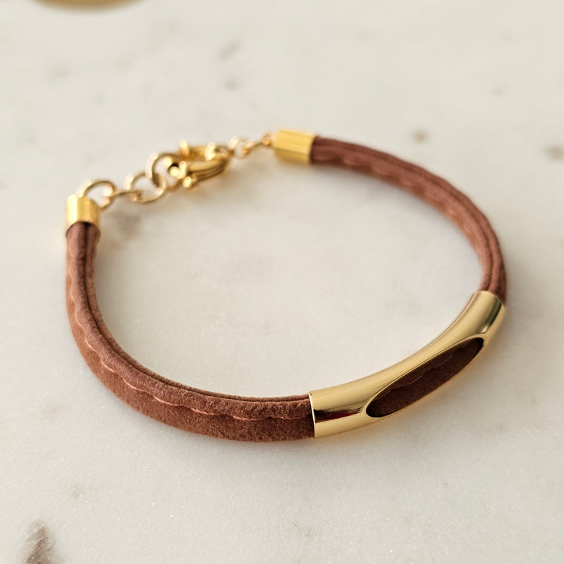 18K Gold Plated Brown Suede Bracelet