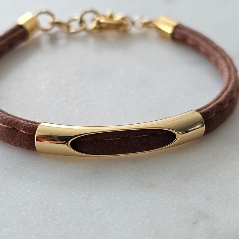 18K Gold Plated Brown Suede Bracelet