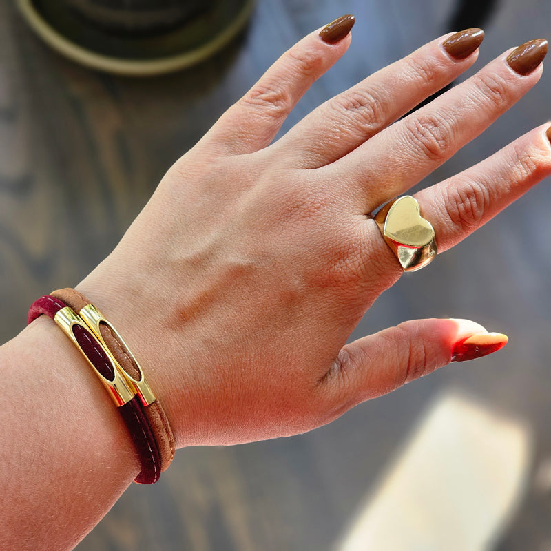 18K Gold Plated Red Suede Bracelet