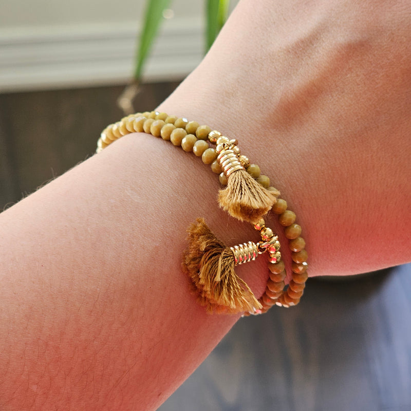 18K Gold Plated Green Crystal and Pompom Bracelet