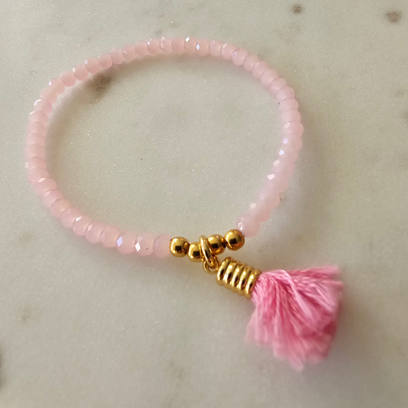 18K Gold Plated Light Pink Crystal and Pompom 5pcs Bracelet