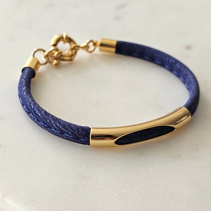 18K Gold Plated Blue Suede Bracelet