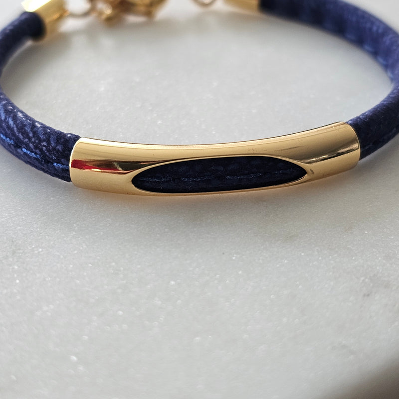 18K Gold Plated Blue Suede Bracelet