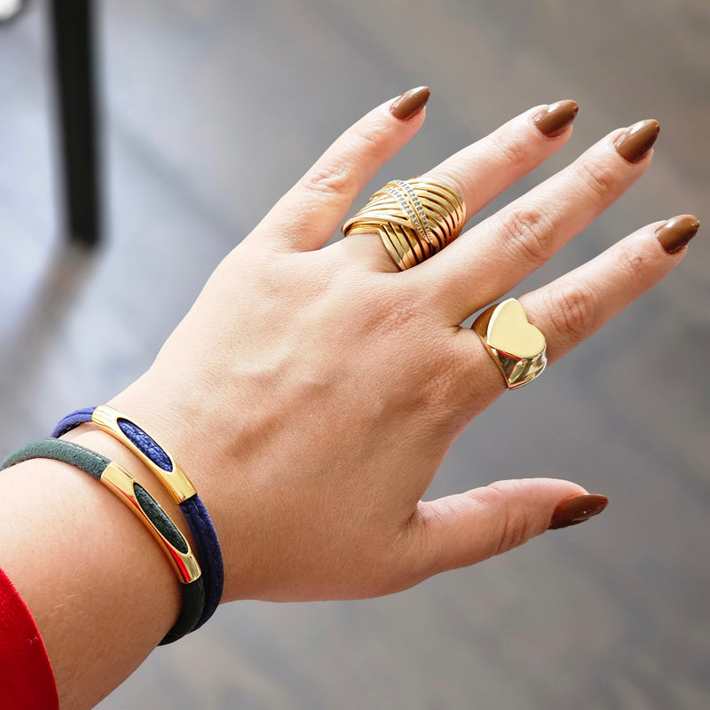 18K Gold Plated Blue Suede Bracelet