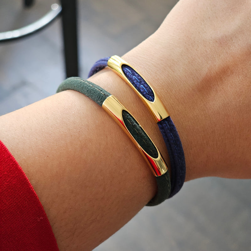 18K Gold Plated Blue Suede Bracelet