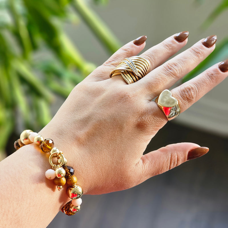 18K Gold Plated Balls Wood And Brown Crystals