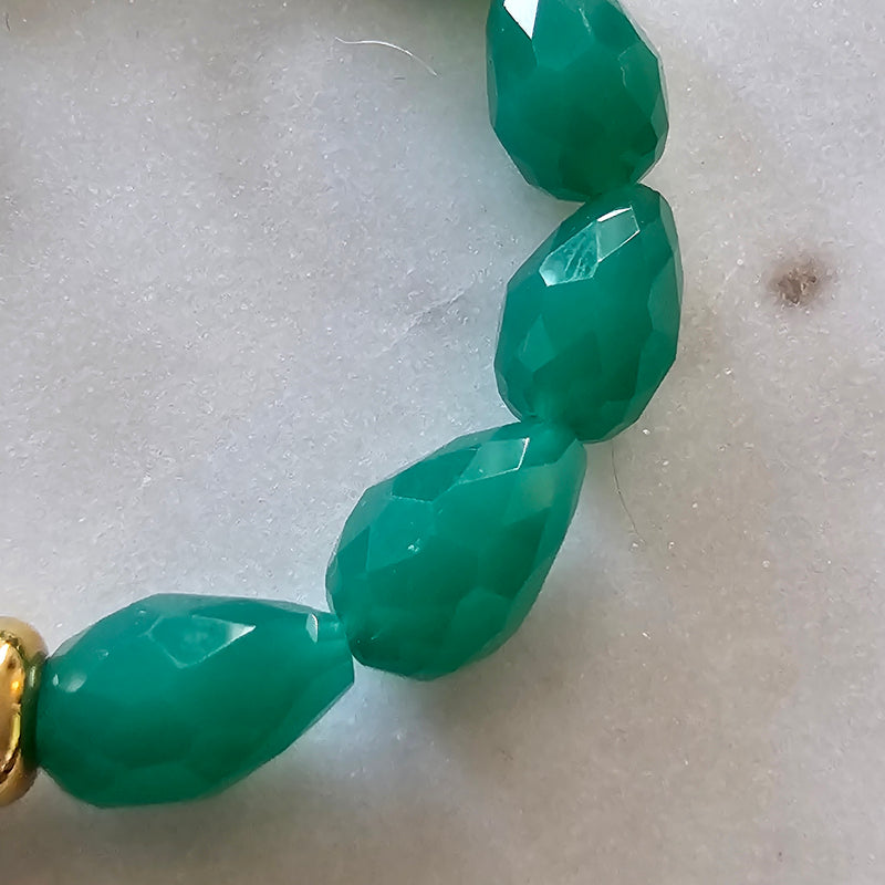 18K Gold Plated Studded Heart Green Pears Stone Bracelet