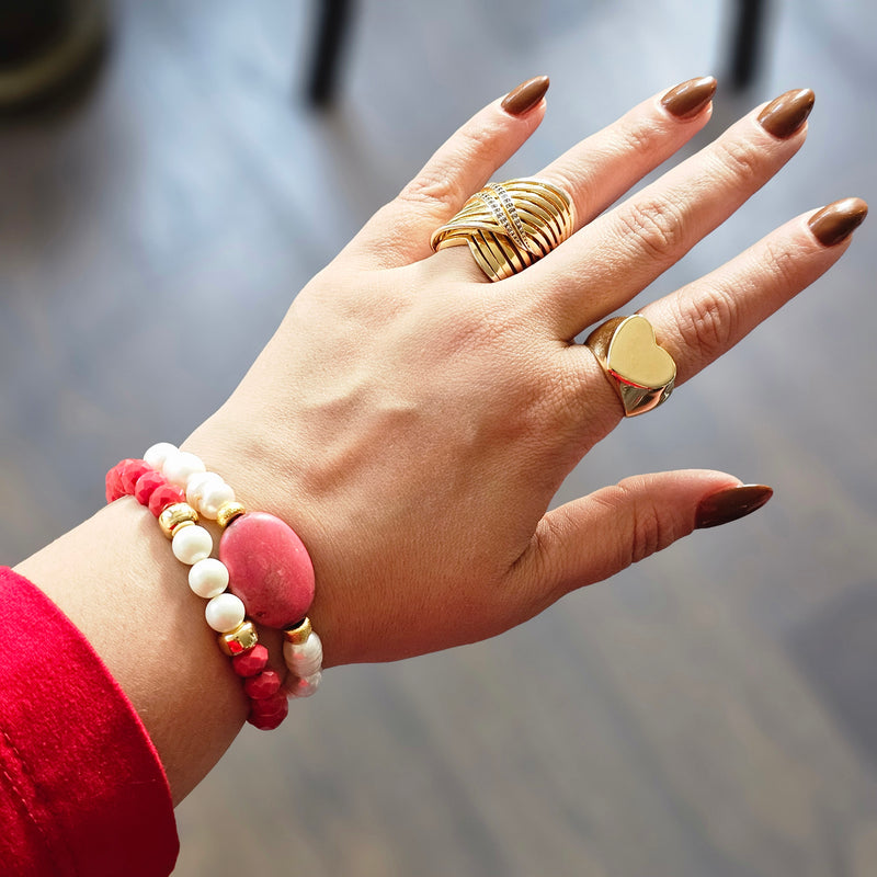 18K Gold Plated Double Pearl Coral Bracelet