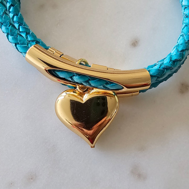 18K Gold Plated Triple Leather Heart Pendant Bracelet