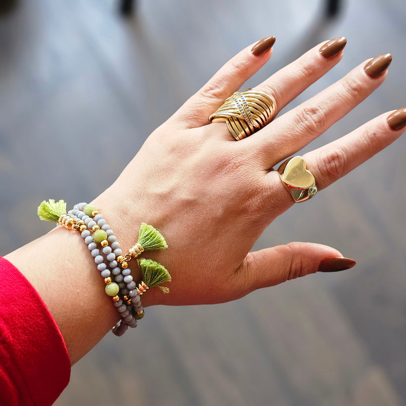 18K Gold Plated Green Balls Ping Heart and Pompom Bracelet