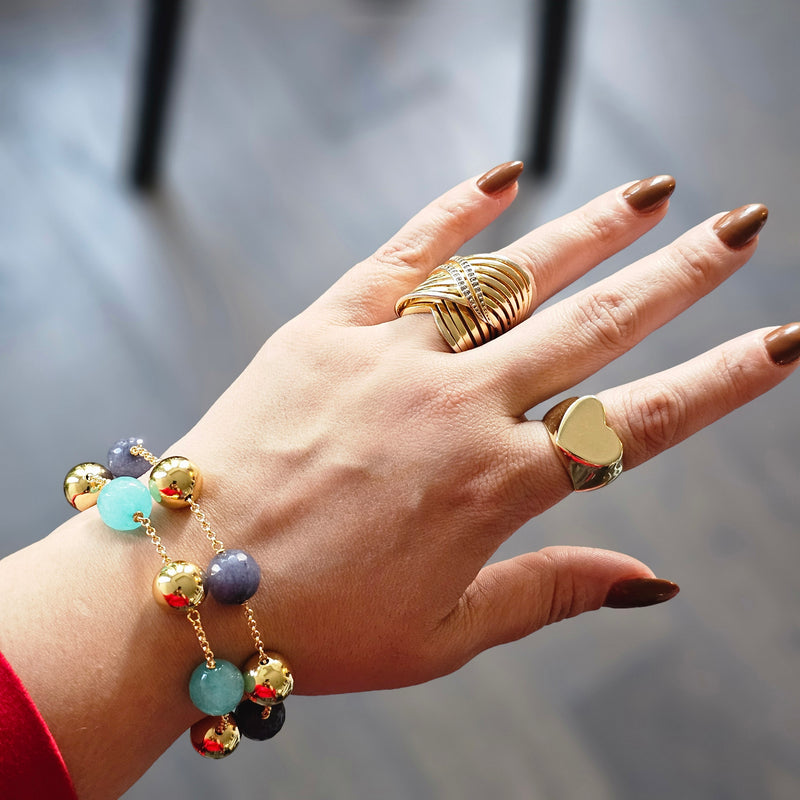 18K Gold Plated Golden and Stone Balls Bracelet