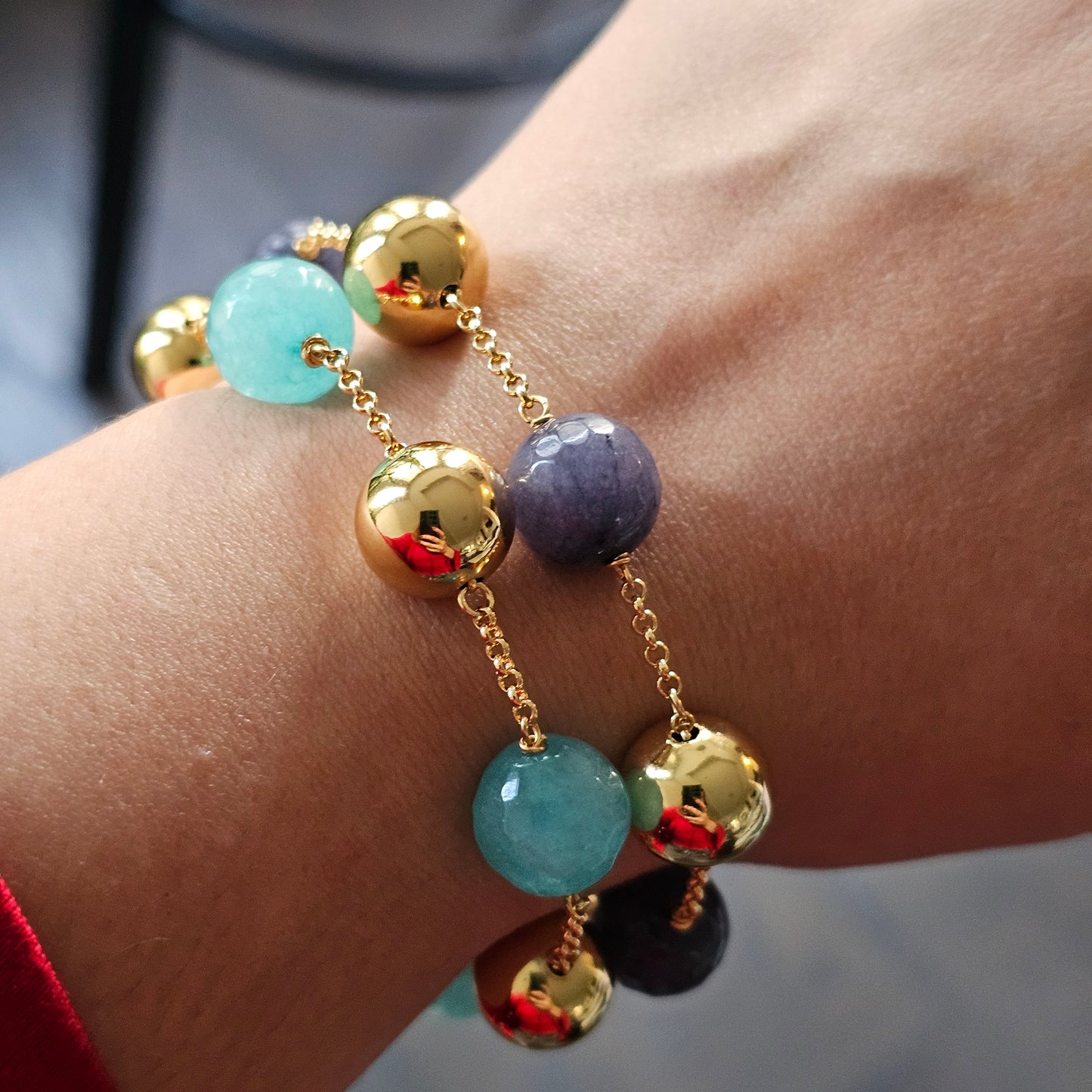 18K Gold Plated Golden and Stone Balls Bracelet