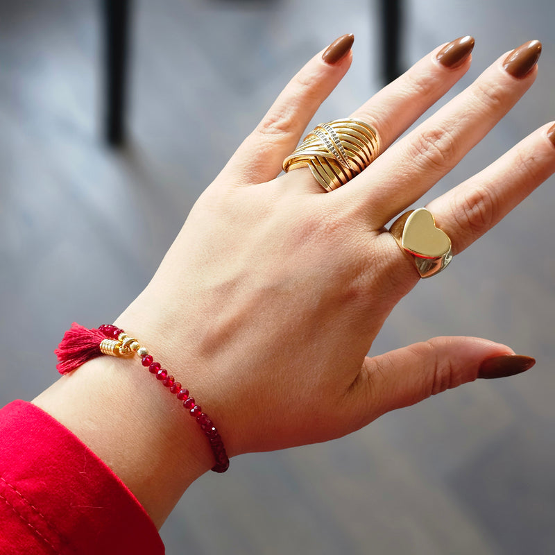 18K Gold Plated Red Crystal and Pompom Bracelet