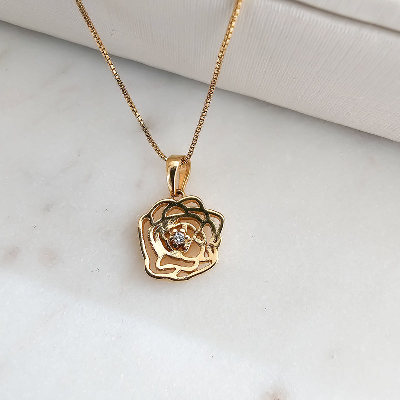 18K Gold Plated Flower Zirconia Necklace