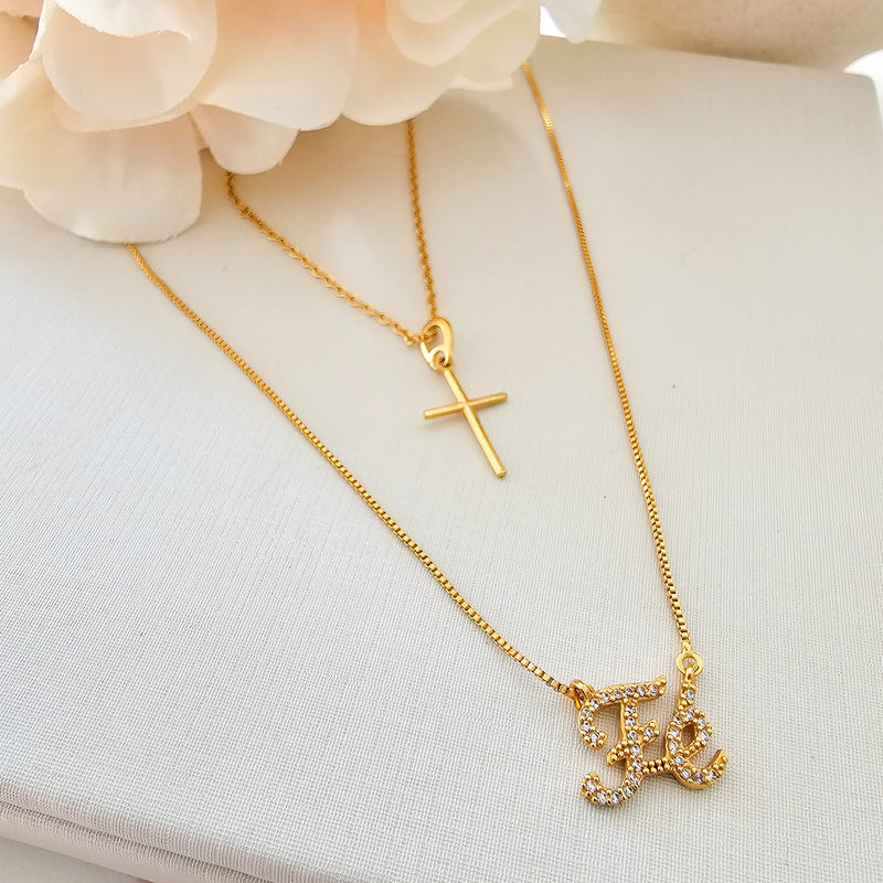 18K Gold Plated Double Faith and Cross Necklace