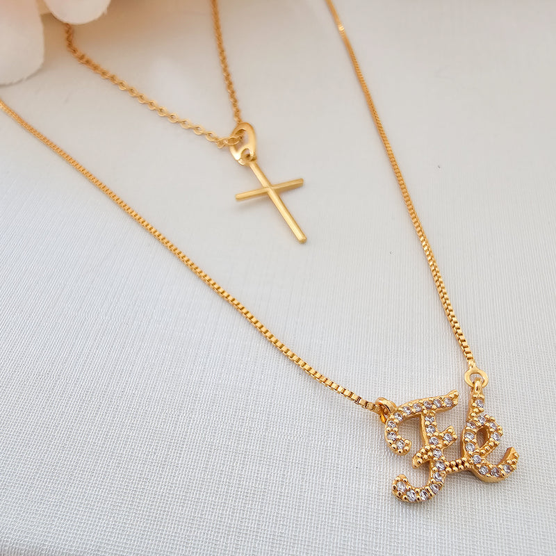 18K Gold Plated Double Faith and Cross Necklace