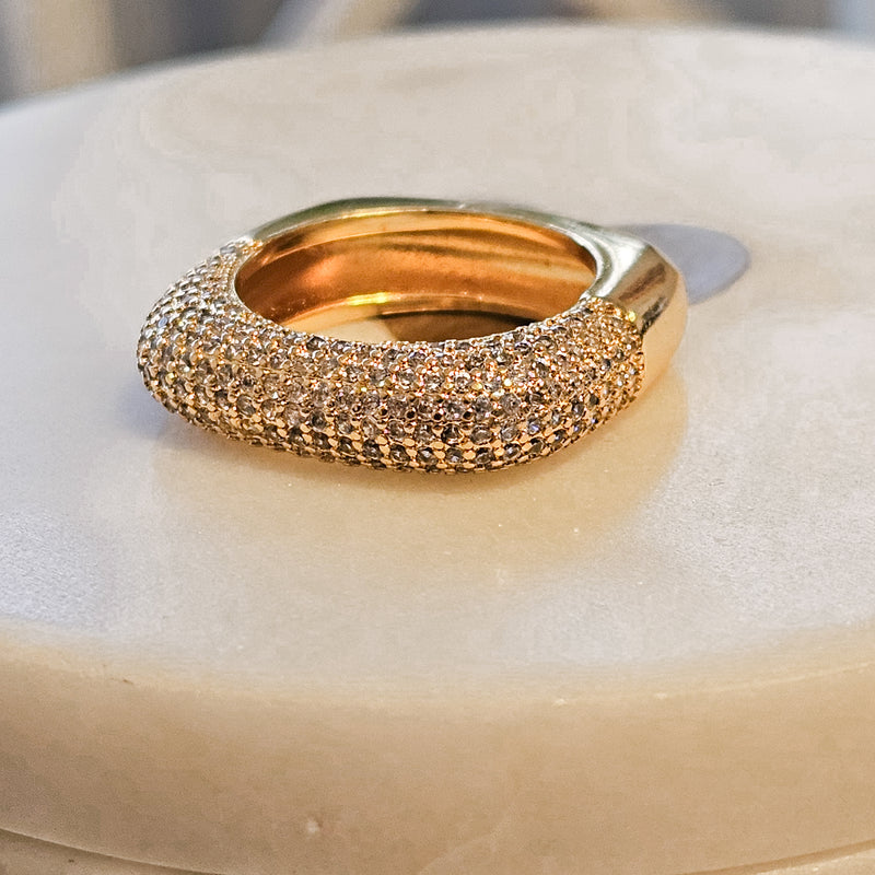 18K Gold Plated Domed Studded Zirconia Ring