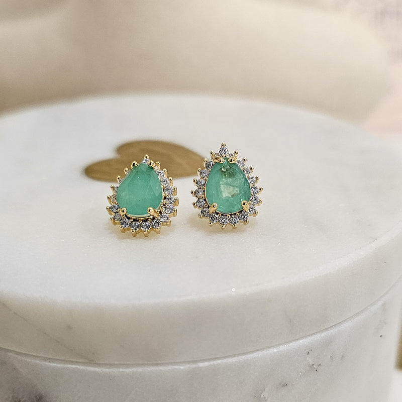 18K Gold Plated Large Green Fusion Teardrop Zirconia Earrings