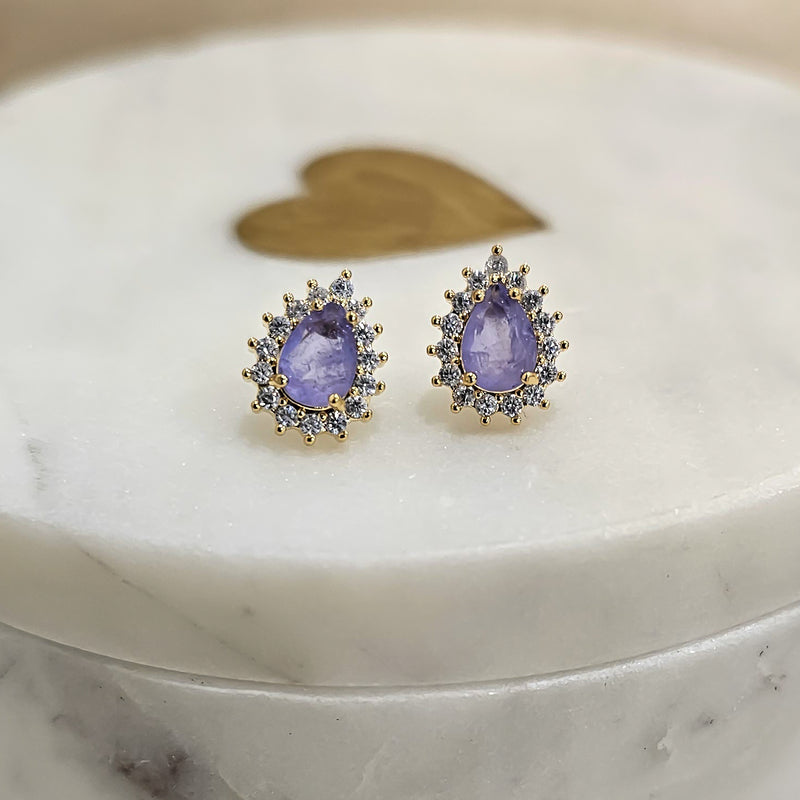 18K Gold Plated Trio Purple Fusion Teardrop Zirconia Earrings