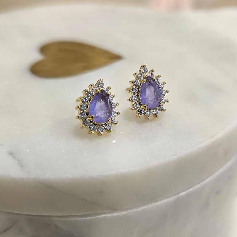 18K Gold Plated Trio Purple Fusion Teardrop Zirconia Earrings