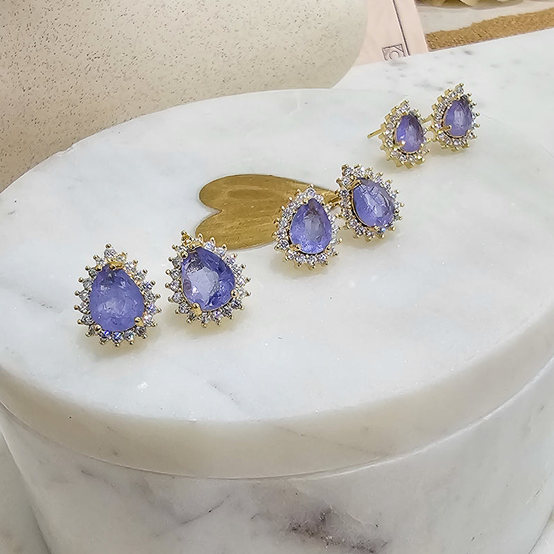 18K Gold Plated Trio Purple Fusion Teardrop Zirconia Earrings