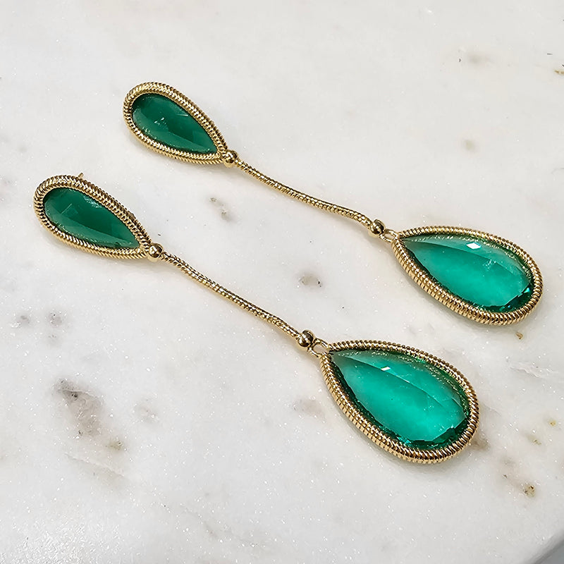 18K Gold Plated Dangling Emerald & Green Paraiba Earrings