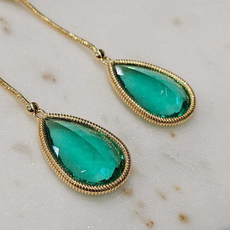 18K Gold Plated Dangling Emerald & Green Paraiba Earrings