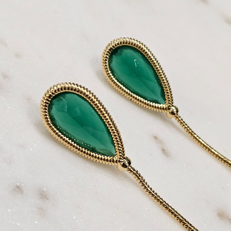 18K Gold Plated Dangling Emerald & Green Paraiba Earrings