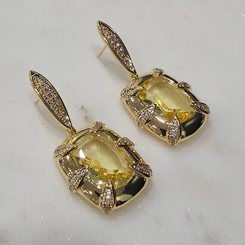 18K Gold Plated Citrine Studded Zirconia Earrings