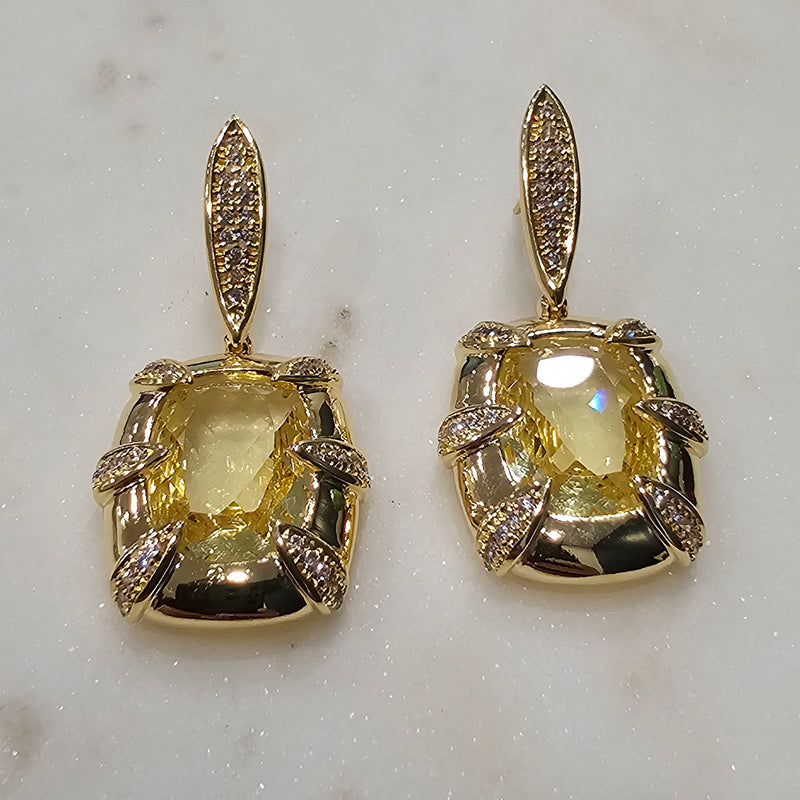 18K Gold Plated Citrine Studded Zirconia Earrings