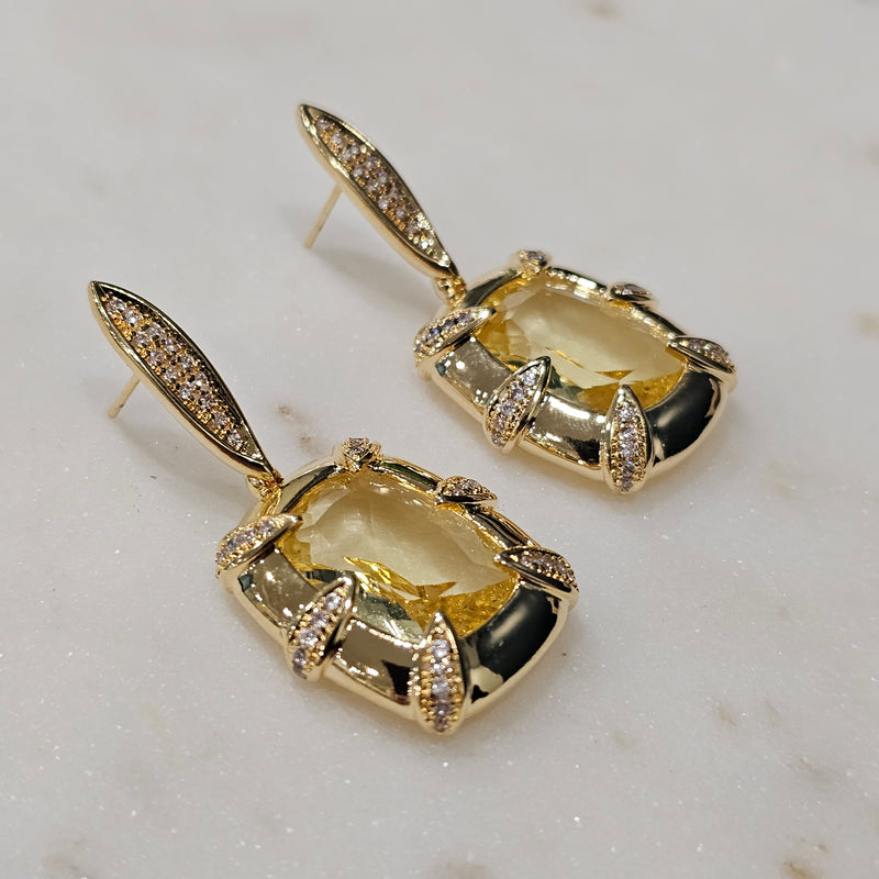 18K Gold Plated Citrine Studded Zirconia Earrings