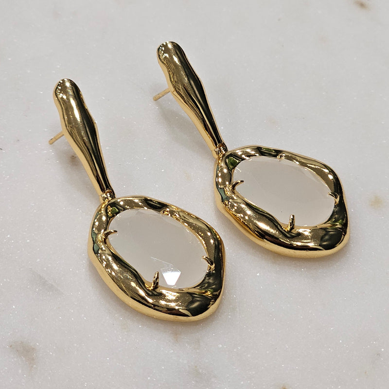 18K Gold Plated Ice White Crystal Organic Earrings