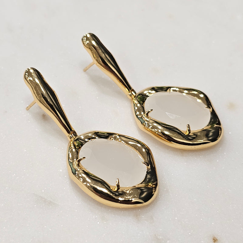 18K Gold Plated Ice White Crystal Organic Earrings