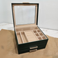Green Jewelry Box with Glass Lid, 3-Layer Jewelry Organizer, 2 Drawers, 8 x 9.1 x 5.3 Inches