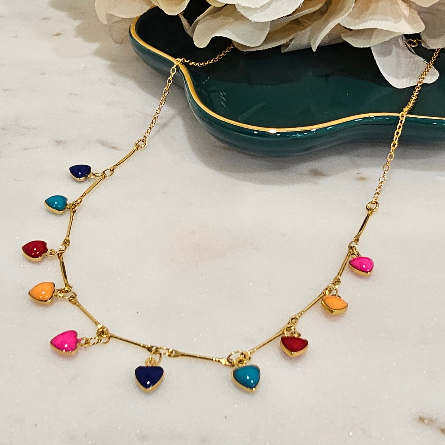 18K Gold Plated Colorful Hearts Resin Kids Necklace