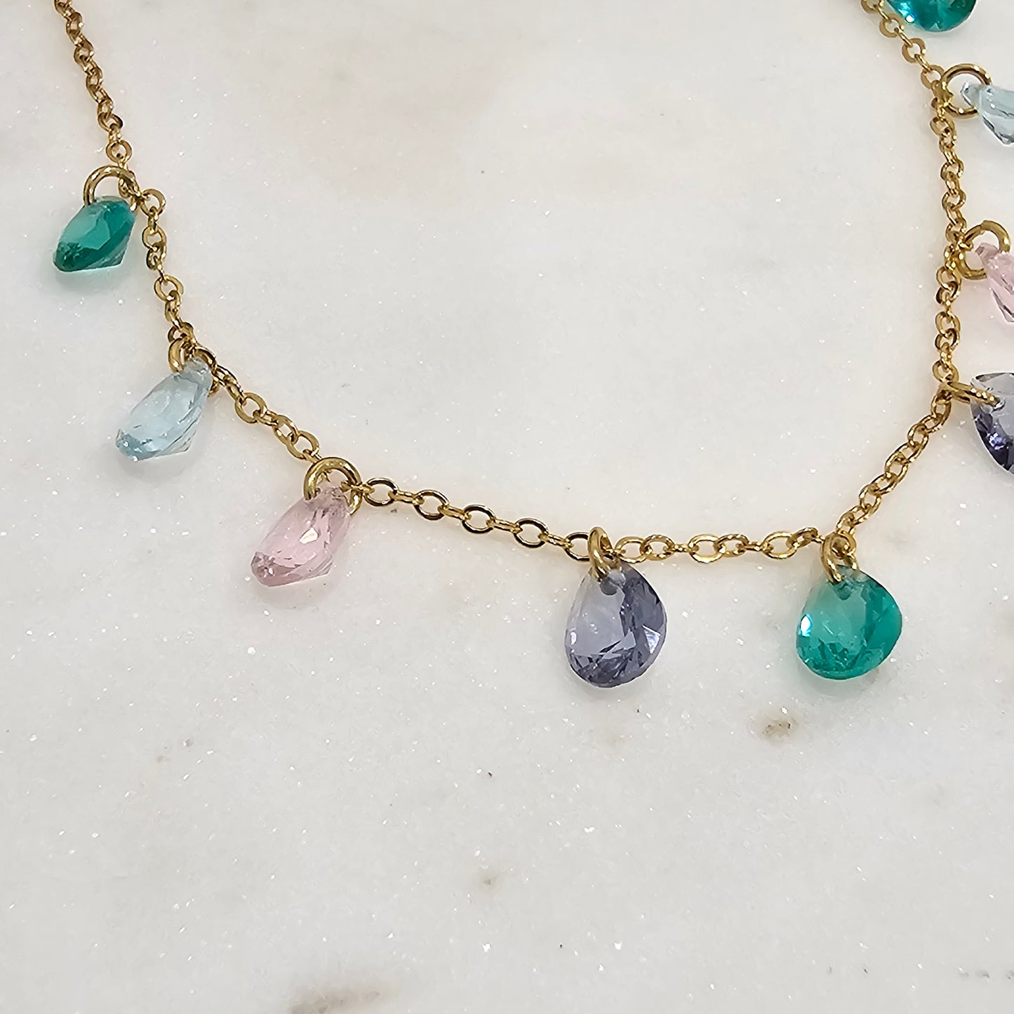 18K Gold Plated Choker Teardrop Color Crystal Kids Necklace