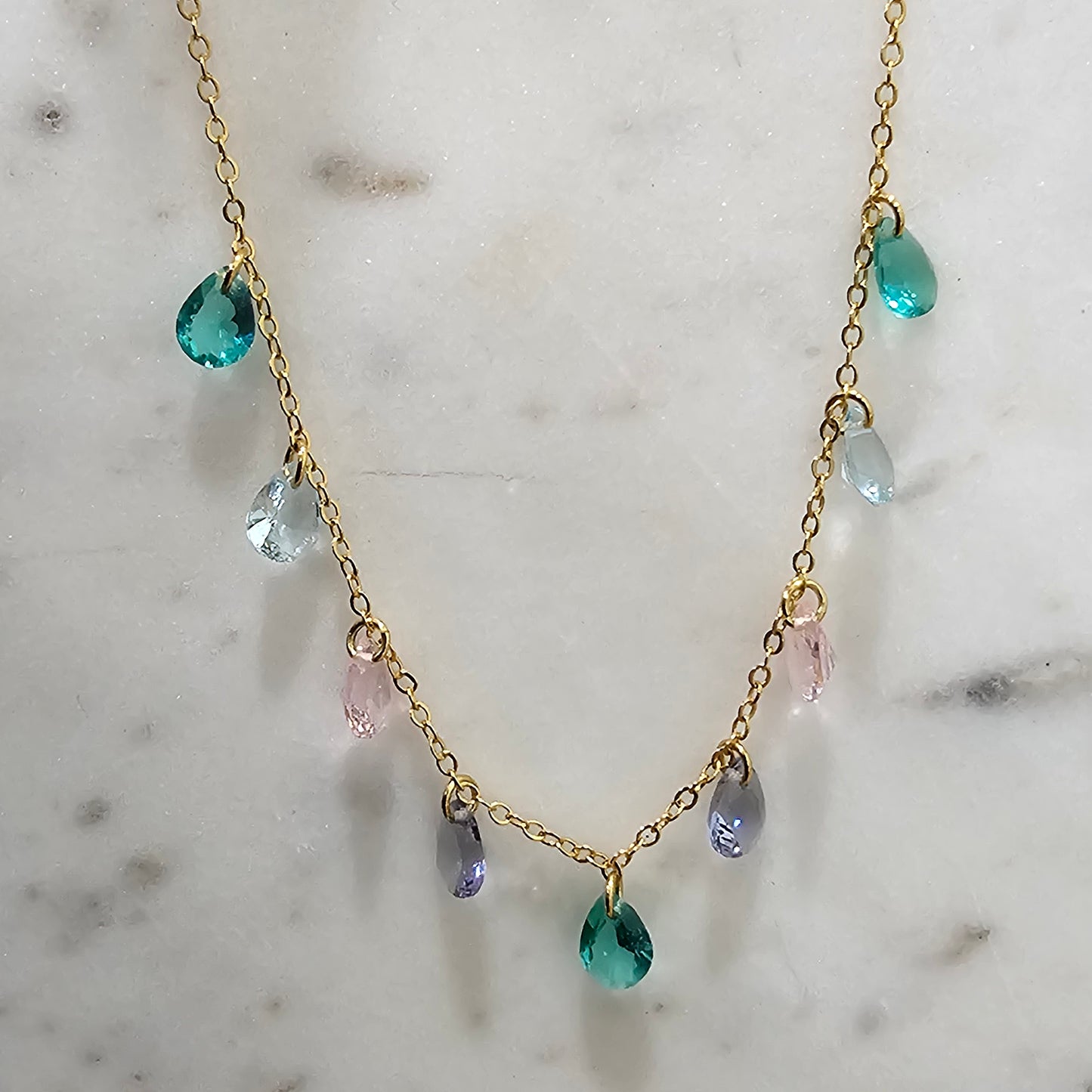 18K Gold Plated Choker Teardrop Color Crystal Kids Necklace