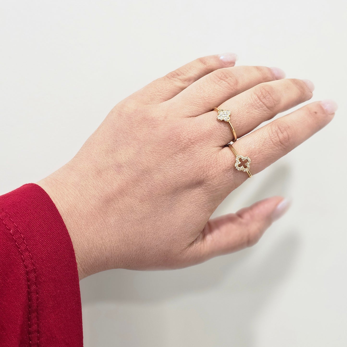 18K Gold Plated Clover Studded Zirconia Ring