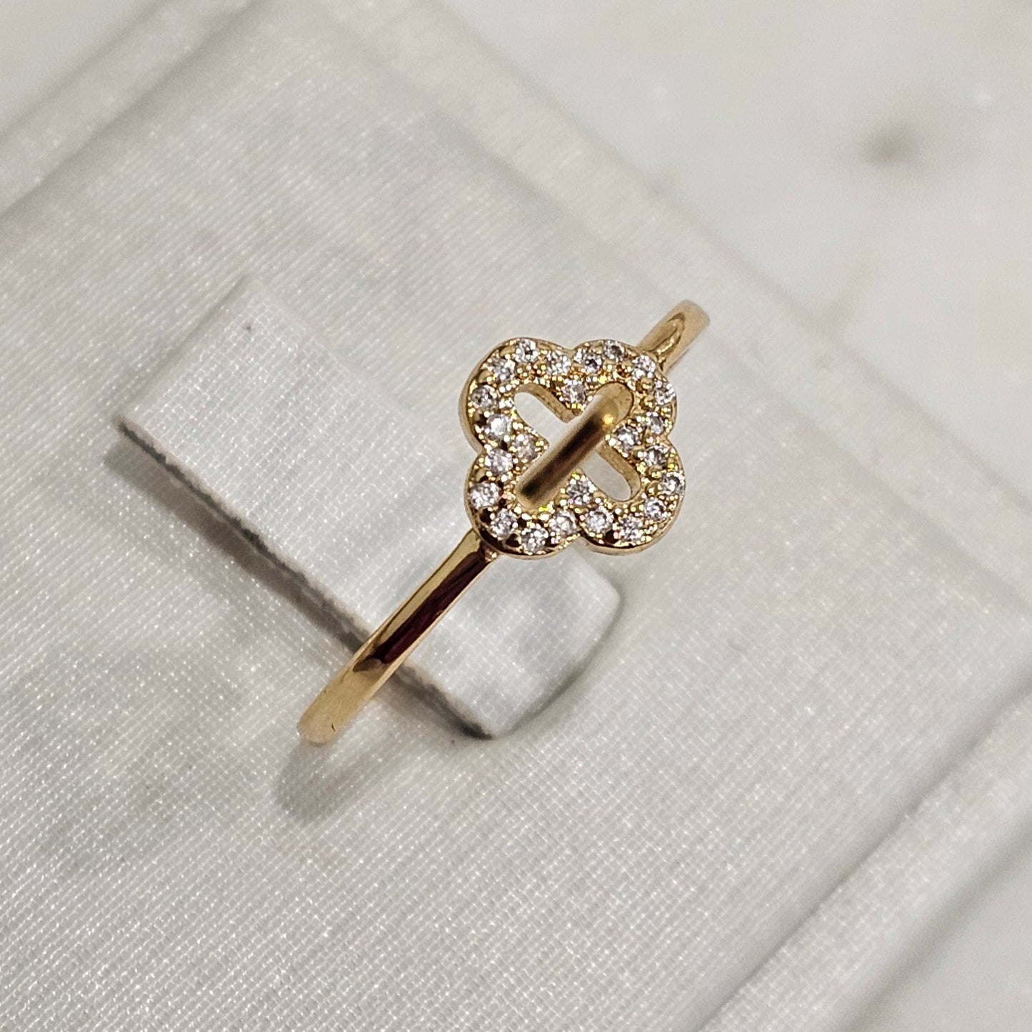 18K Gold Plated Clover Studded Zirconia Ring
