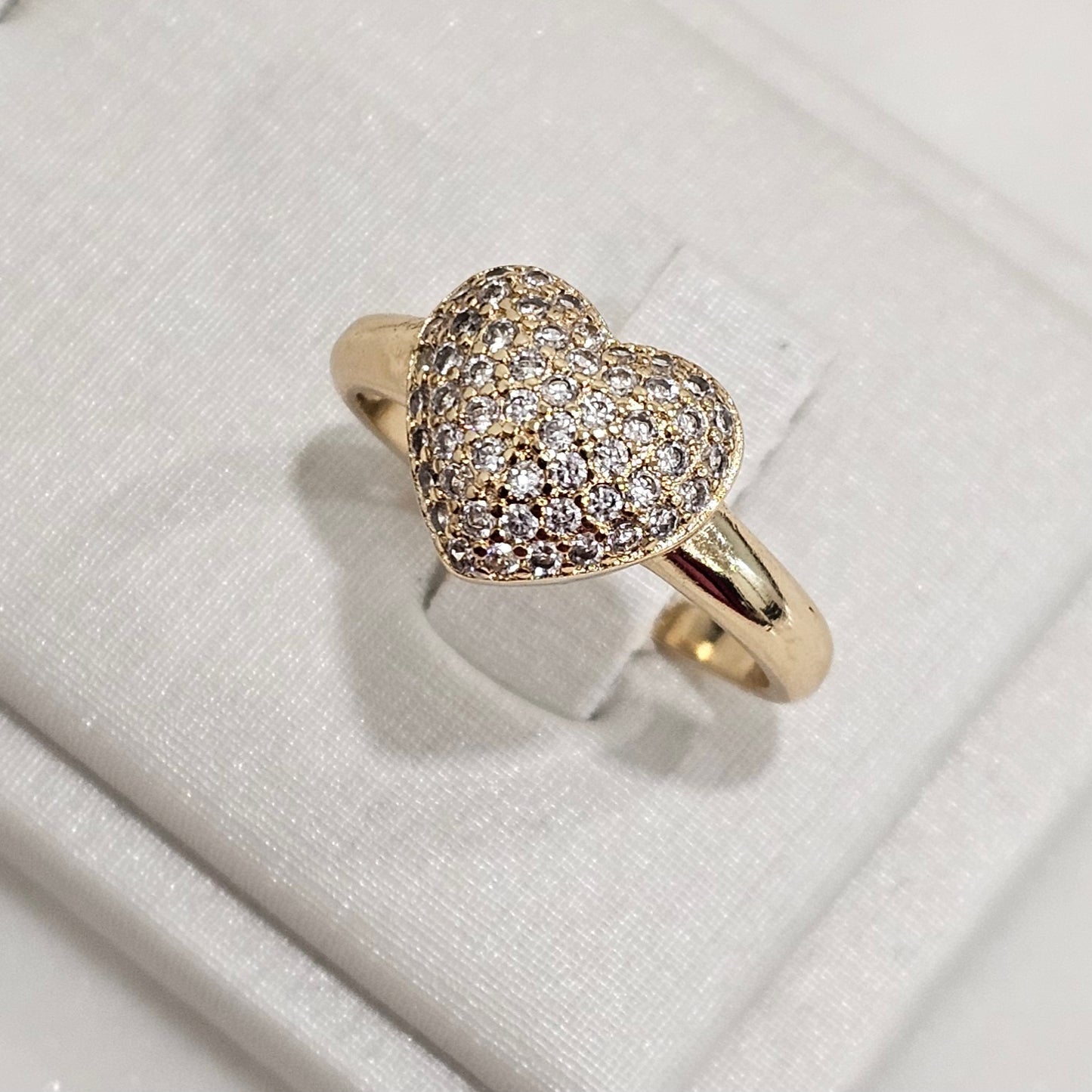 18K Gold Plated Heart Studded Zirconia Ring