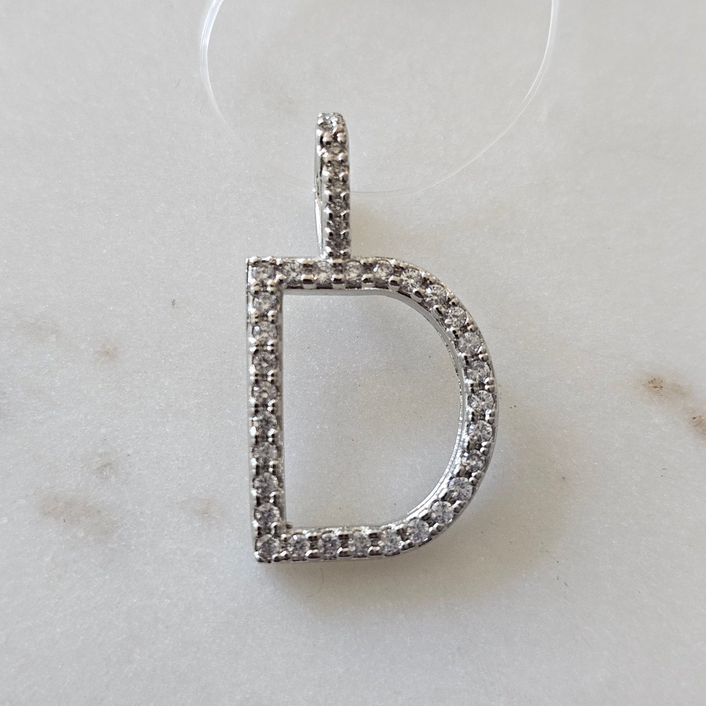 White Rhodium Plated Personalized Letter Studded Zirconia Pendant