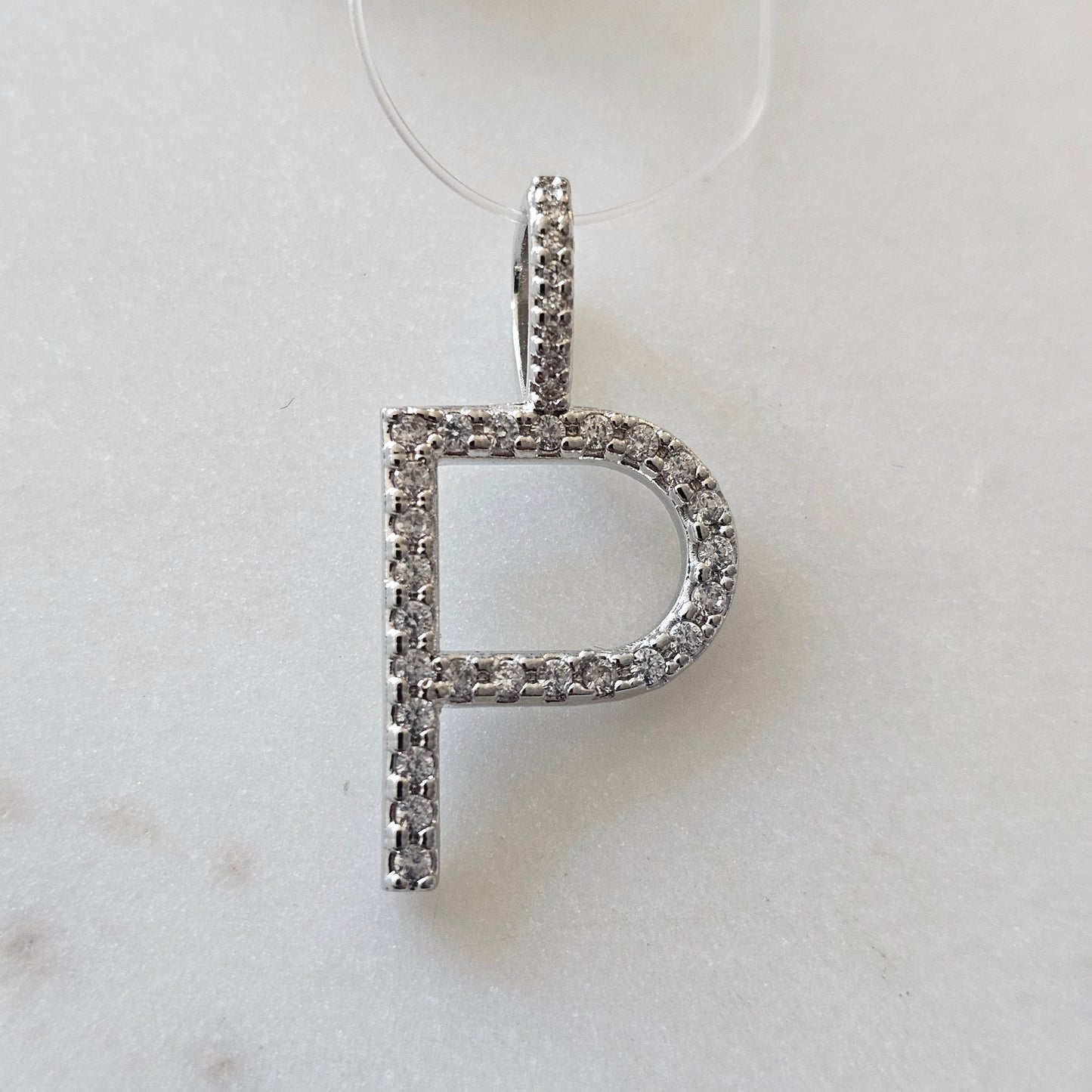 White Rhodium Plated Personalized Letter Studded Zirconia Pendant