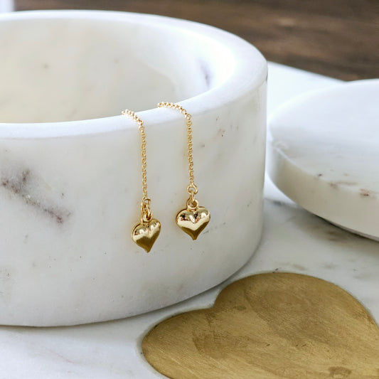 18K Gold Plated Heart Threader Earrings