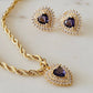 18K Gold Plated Studded Zirconia Purple Heart Shape Set