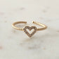 18K Gold Plated Delicate Adjustable Studded Zirconia Heart Ring